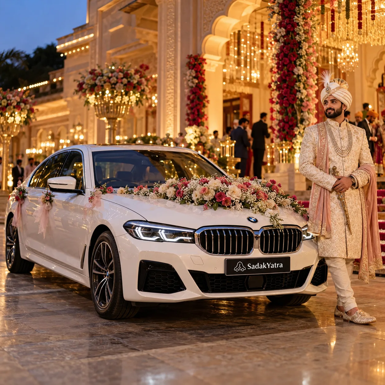 Wedding baraat car Muzaffarpur — decorated sedan SUV SadakYatra
